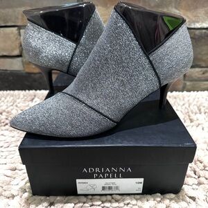 Adrianna Papell Hermes Booties in Gunmetal Metallic Gore Women's Size 10